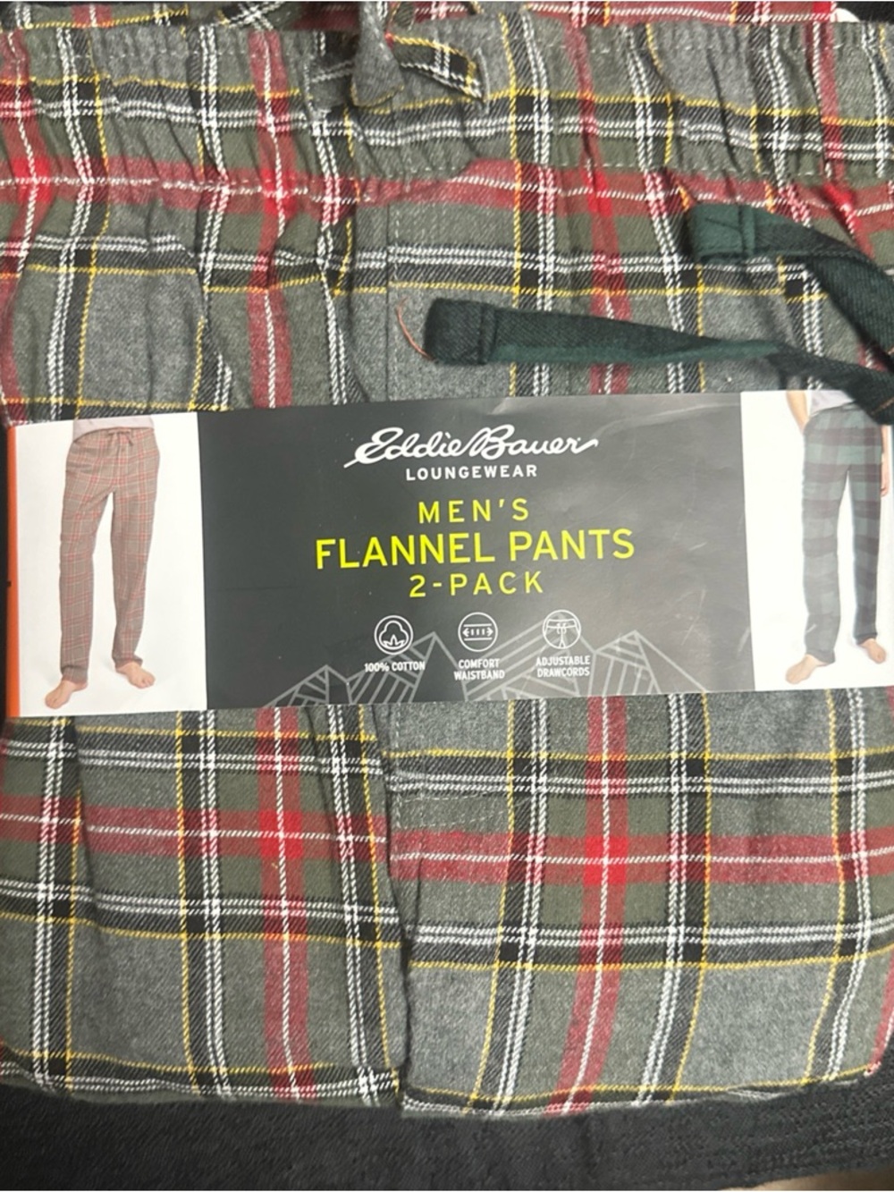 Eddie Bauer Men's Flannel Pants - Gray Plaid 100% cotton